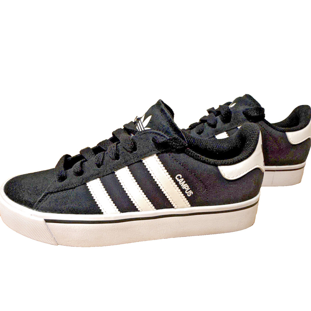 Adidas Campus Vulc Kids 4Y Black White Gum Canvas Suede Sneakers IH8038